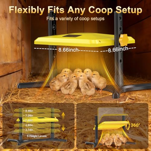 Brooder Plate for Chicks, 50-158°F Brooder & Chicken Heater for Coop with Smart Thermostat, UL certified Radiant Chick Heat Plate for Poultry, 5-Height & 360° Adjustable Angle, Winter Heating - color: Noble Yellow