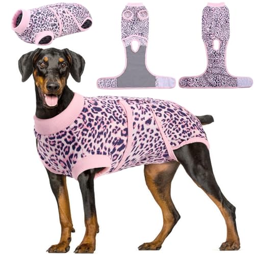 Kuoser Dog Surgery Suit, Female Dog Recovery Suit Doggie Onesie for Surgery | Comfy Recovery Suit for Dogs, Post-Op Onesie for Female & Male Dogs, Soft Protective Wear - color: B-Pink Leopard, size: XXL (Back:24.8-29.5'', Weight:70+ LB)
