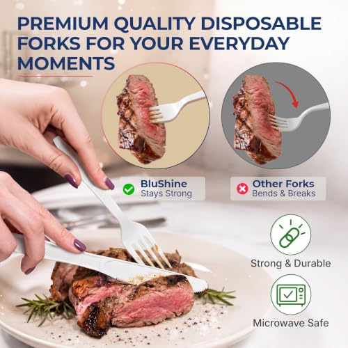 BluShine Extra Heavy Duty Plastic Forks, Disposable Bulk Cutlery | 400 Count Extra Heavy Duty White Plastic Forks, Strong Silverware Feel, BPA Free, Dishwasher Safe, Catering & Party Ready