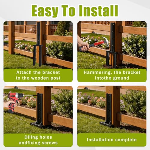 4 Pcs 30“ Tall Fence Post Repair Kit | Heavy-Duty Serrated Design Fence Post Repair Piles|specifically designed to repair tilted|broken|wobbly wooden fences - size: 4 Pcs