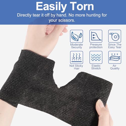 24 Rolls Self Adhesive Bandage Wrap, 4 Inch x 5 Yards Black Athletic Tape Grip Tape, Flexible Non Woven Cohesive Bandage Wrap - color: Black, size: 4 Inch