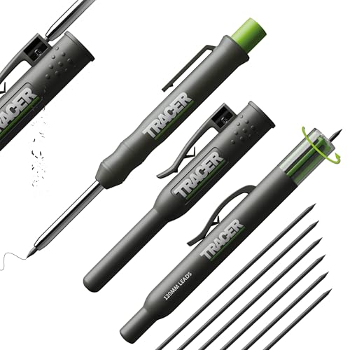Tracer Mechanical Carpenter Pencils Set with Replacement Lead (6 Pack) - Construction Pencil with Site Holster - All In One Marking Kit for Carpenter Tools Contractor Pencils - AMK1 | Holster with Belt Clip and Carpenter Pencil Sharpener, 6 Pack of 2.8mm