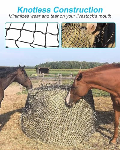 5x5Ft Round Bale Hay Net, Knotless Slow Feeder Hay Net for Horses | Fit Round Bale 4x4-5x5 and Square Bale 3x3x8-4x4x8, for Cattle Sheep in Farms and Pastures, Heavy Duty Livestocks - size: 5x5Ft