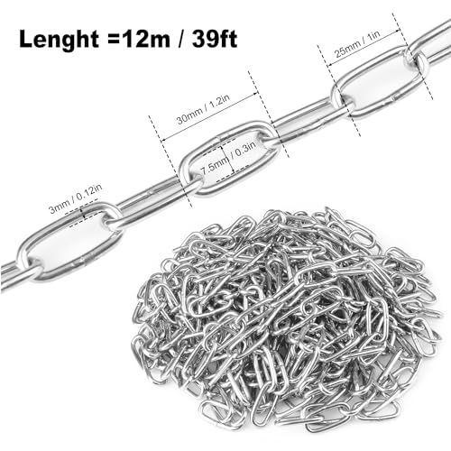 39Ft Stainless Steel Chain, 1/8 inch Heavy Duty Chain, Hanging Chain for Hanging Clothing?Decorations?Chair, securing Gates and Fences, anchoring Camping Equipment and More.by Genhakon - size: 39Ft 1/8 inch