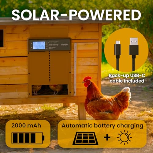 Okkobi Automatic Chicken Coop Door Solar Powered - LCD Display - Chicken Coop Door with Remote Control, Light Sensor & Timer - Security & Peace of Mind: Anti-Pinch function - 5-Year Protection - Brown - color: Brown