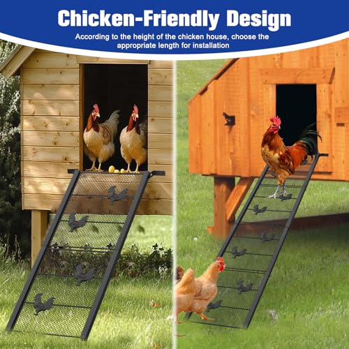 Chicken Coop Ramp 52.5''L, Ladder Length Adjustable for Henhouse | Heavy Duty Metal Coop Steps for Feet Problem or Cannot Fly Chickens, Waterproof, Non-Slip, Rustproof, Sturdy&Easy to Clean - size: 52.5*11.1 inch