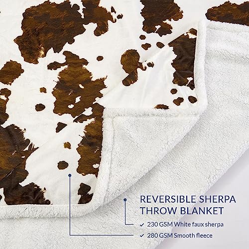 Indigo Hill by HiEnd Accents Elsa Cow Print 54x68 Sherpa Throw Blanket | Brown Cowhide Pattern, Rustic Western Style, Animal Print Fleece Blanket for Camping, Outdoor, Couch, Sofa, or Bed - color: Elsa Cow Print Brown