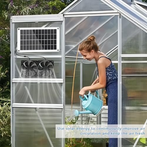 Solar Exhaust Fans Solar Ventilation Fan & Solar Panel with 10W Panel & Double Pack Brushless DC Fans for Greenhouses, Chicken Coops, Attics, Barns, Sheds & Dog Houses