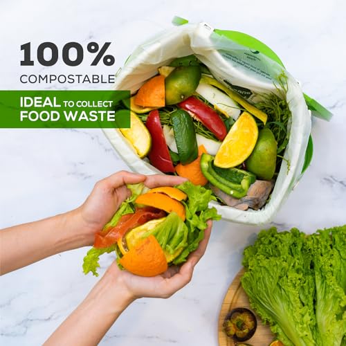 ANECO 100% Compostable Waste Bags 2.6 Gallon (Flat Top Bags, 50 Count) | Extra Strong Kitchen Small Compost Bags for Countertop Bin (BPI & OK Compost HOME Certified) - color: 2.6 GAL (Flat Top Bags, 50 Count)