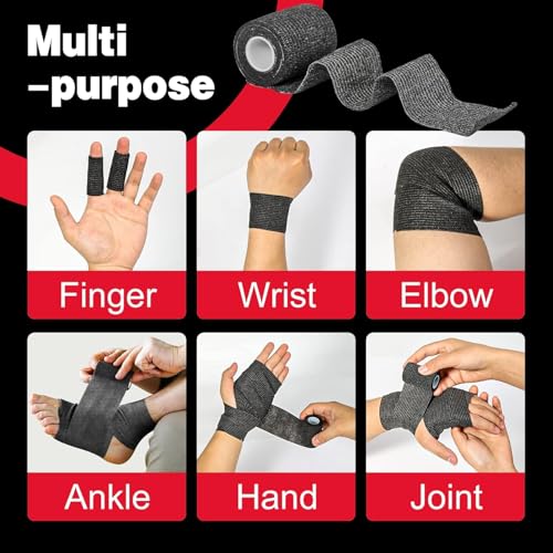 AZEN 120 Pack Self Adhesive Bandage Wrap Black, 2" X 5 Yards Black Athletic Tape, Vet Wrap, Ankle Tape, Cohesive Bandage Wrap - color: Black, size: 2IN - 120Pack