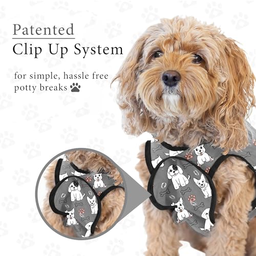 Dog Surgery Recovery Suit, Male Female After Spay Neuter Onesie | Soft Breathable Cotton, Anti-licking Cone Alternative, Protects Stitches & Abdominal Wounds, Patented Clip-up Potty System - color: Silver, size: Mini