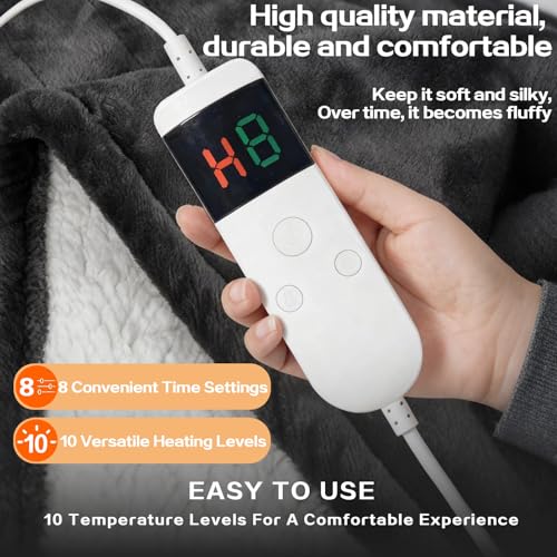 Wearable Heated Blanket With Sleeves & Foot Pocket, Heated Throw Blankets Fast Heating Blanket With 10 Heat Settings Auto Shut Off Over-Heat Protection-Warm Gift, Machine Washable, 52”*72”+18” - color: Dark Gray
