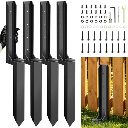 4 Pcs Fence Post Repair, Heavy Duty Fence Post Anchor Ground Stakes for Repair Tilted, Broken Wood Fence Post with Install Accessories (Special Edition) - style: 4 pcs Special Edition