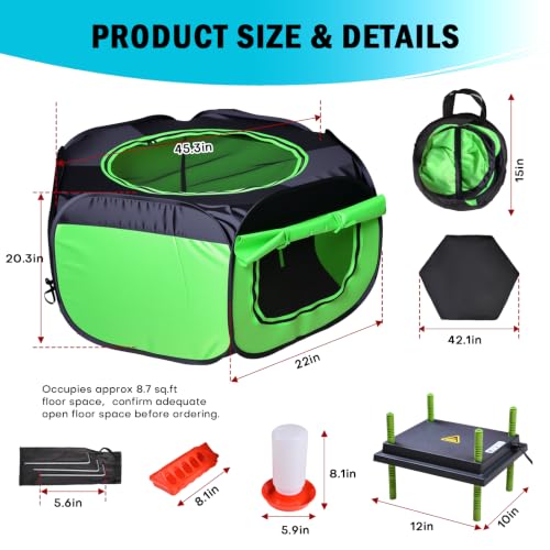 Tetuga Brooder Box for Chick Starter Kit with 10x 12” Brooder Heating Plate | Chicken Brooder Pen All-In-1 Bundles with Chicken Feeder, Waterer, Up to 15 Chicks, Duck & Quail, Indoor & Outdoor Use, Green - color: Chicken Brooder Tent Bundles,Green