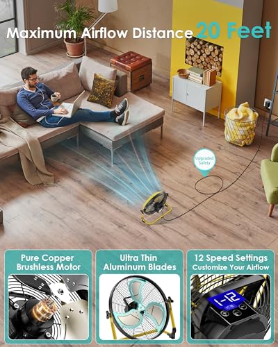10'' Battery Operated Fan, Rechargeable Cordless Floor Fan, 6~40H Long Lasting Outdoor Camping Fan, 360° Tilt, Wireless, Quiet, USB Phone Charge, for Home Patio Gym Greenhouse Gazebo Outside - size: Yellow 10" Fan