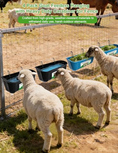 Goat Feeder Trough Hanging for Attach to Fence Holds a lot of Food|Pack of 4,Heavy Duty Miscellaneous Feeders Perfect for Black Goat,Cattle,Horses,Calves,Pig and More Livestock