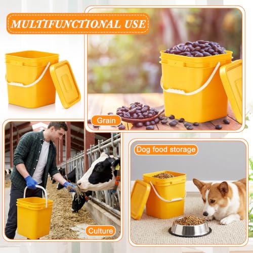 Mumufy 5 Pcs 3.5 Gallon Square Food Grade Bucket with Lid Square Bucket Pail Plastic Handles for Long Term Food Storage, Camping, Fishing, Home Organization Easy Stack and Store (Yellow) - color: Yellow