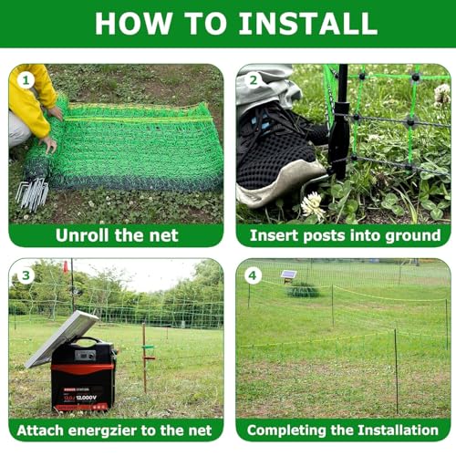 Electric Poultry Netting, 47.2" H x 164' L Electric Fence Netting | for Livestock, Cattle, Sheep, Goat, Is Robust and Durable, Requires No Assembly, Lightweight and Portable - size: 47.2" H x 164' L
