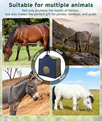 Hay Feeder for Goats and Horses - Slow Feed Design, Heavy Duty Hanging Hay Bag for Barn, Trailer & Paddock, Easy to Hang & Clean(1pcs, Navy Blue) - color: 1pcs-navy blue