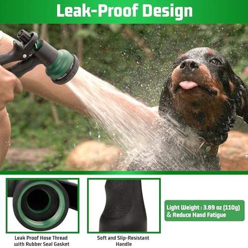 NEXCOVER Garden Hose Nozzle Sprayer - 7 Adjustable Watering Patterns Nozzle for Water Hose, Non-Slip Garden Spray Nozzle Hose Attachment for Car Washing, Watering Plants, Pets Showering,Lawns Cleaning - color: Dark Green