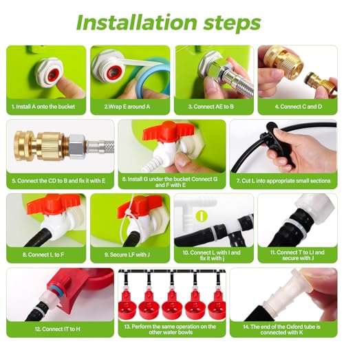 Complete Set Pipeline Automatic Chicken Waterer System| Removable Washable | Chicken Watering System with Poultry Water Cups| Poultry Waterer Feeder Dispenser for Pigeon Duck Quail for Chicken Coop