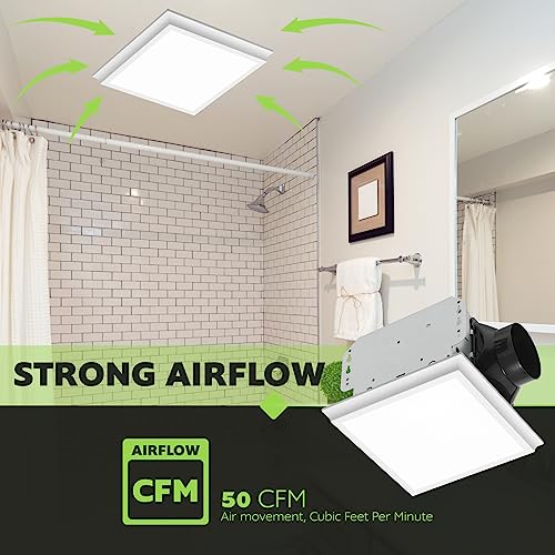 Homewerks 50 CFM 0.7 Sones Bathroom Exhaust Fan with LED, ENERGY STAR | 1000 Lumens, 4000K CCT, 30000-hr Lifespan, Dimmable, No Attic Access, Galvanized Steel Housing, Bathroom Fan with Light