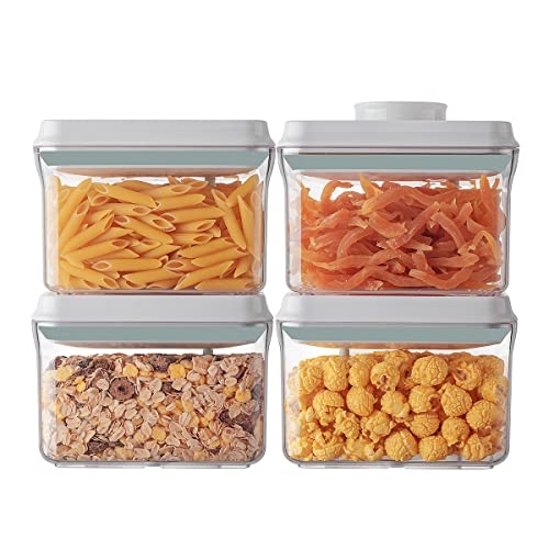 Ankou Airtight Container Set (1000ml 4 Pcs) Stackable One Press Openning Food Containers for Snacks Sugar Salt Herbs Spices Coffee Bean Formula Popcorn BPA-Free Tight Seal - Clear (1.0 QT * 4) - color: 1.0 QT * 4