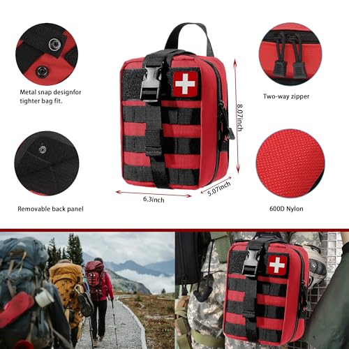 293Pcs/set - First Aid Kit Molle Pouches Emergency Survival Kit Suitable for Outdoor Activities, Home, School, Hiking, Car Travel and Camping - Quick Response First Aid Essentials (Red) - color: Red