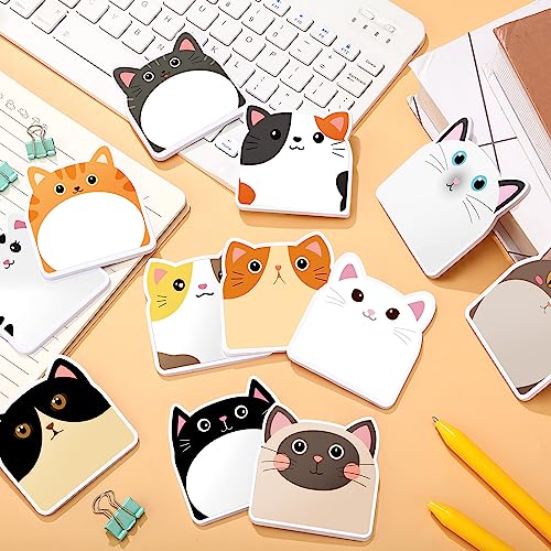 Yinder 24 Pads Cute Cat Sticky Notes Kawaii Animal Sticky Notes Pads Bulk | Fun Cartoon Memo Pad Self Adhesive Tab Back to School Gift for Teacher Student Classroom Veterinary Cat Office Supplies - style: Cats