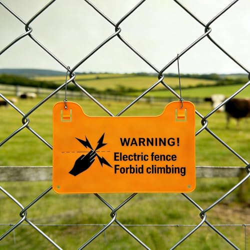 QMARK Electric Fence Warning Signs, Yellow Plastic, 8 x 5 Inch, 10 Pack | Double-Sided, High Voltage Danger Sign, Forbid Climbing Sign, For Farm Ranch Home