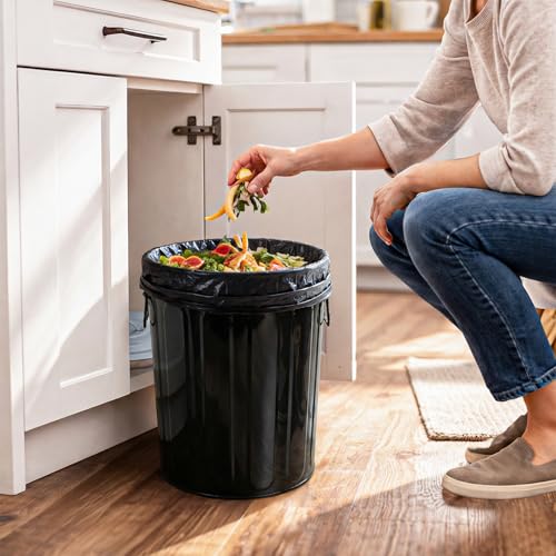 Plexon 5 Gallon Small Metal Trash Can with Lid Outdoor Galvanized Steel Bucket with Lid 5 Gal Storage Can for Dog Food Bird Seed Storage Container, Black - color: Black