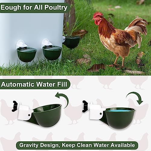 Chicken Water Cups 12 Pack, Automatic Filling Waterer Feeder Bowl, Gravity Poultry Watering System, Chicken Water Dispenser, Chicken Coop Accessories for Hens, Duck, Goose, Turkey (Green) - color: Green 12cups