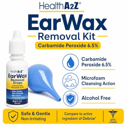 HealthA2Z® Ear Wax Removal Kit, Carbamide Peroxide 6.5%, Rubber Bulb & Dropper, 0.5 fl oz (15mL)