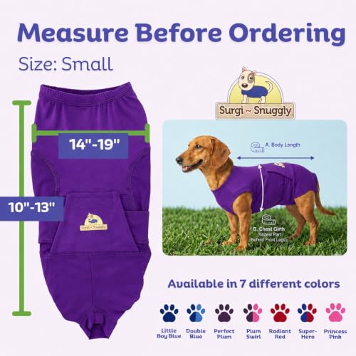Surgi Snuggly Dog Surgery Recovery Suit, Cone Alternative, Spay/Neuter S | Dog Recovery Suit for Dogs — Veterinarian-Invented Surgical Suit & Recovery Onesie with Easy Bathroom Access After Surgery - color: Perfect Plum, size: Small (L-10"-13" | G-14"-19"