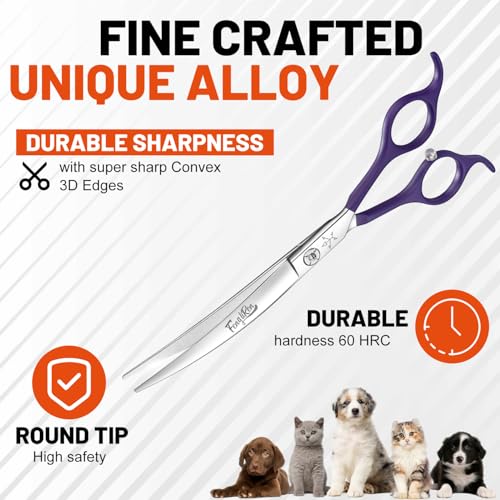 High-end Professional Dog Grooming Curved Scissors Pet Curved Shears 7 Inches Extremely Very Sharp Made Of Stainless Steel Alloy By Hand For Dog Cat Groomer - color: 7inch Curved Shears