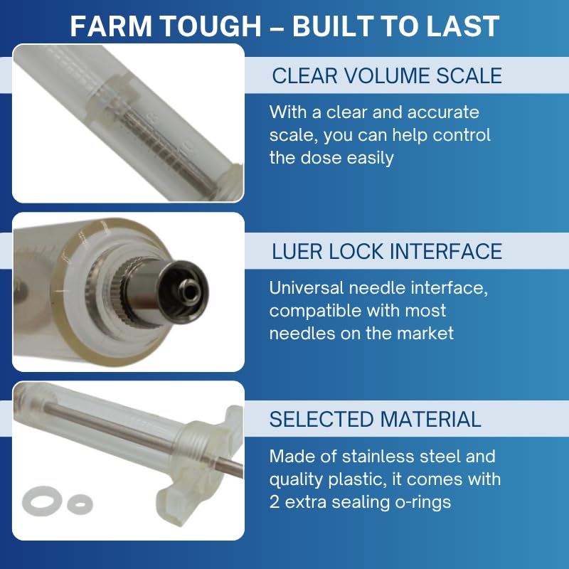 Reusable Veterinary Syringe Without Dose Nut – (10cc) - For Livestock Use | Durable Plastic Barrel | Luer-Lock & Luer-Slip Compatible | Equine, and Veterinary Use | Available in 10cc, 20cc, 30cc, 50cc - size: 10cc
