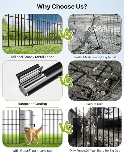 Garden Fence Animal Barrier with Gate 40in(H) x23ft(L) | 10Panels Heavy Duty Metal Wire No Dig Decor Fencing,Tall Outdoor Dog Safety Fences with Stake,Temporary Edging for Yard
