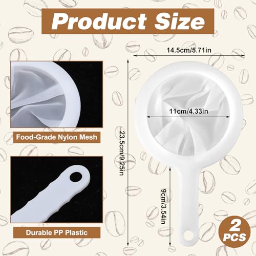 2 PCS Ultra Fine Mesh Strainer, 120 Mesh Plastic Strainer with Handle, Nylon Strainers Fine Meshes, Kitchen Strainer for Juicing with Handle for Coffee Soy Milk Juice Tea