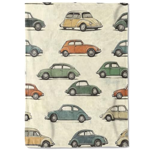 Retro Car Fleece Blanket,50x60in,Vintage Classic Colorful Beetle Cars Cream Throw Blankets,Soft Cozy Lightweight, Ideal for Bed Living Room Home Auto Enthusiasts Decor,Gifts - color: Car, size: 50x60 Inch