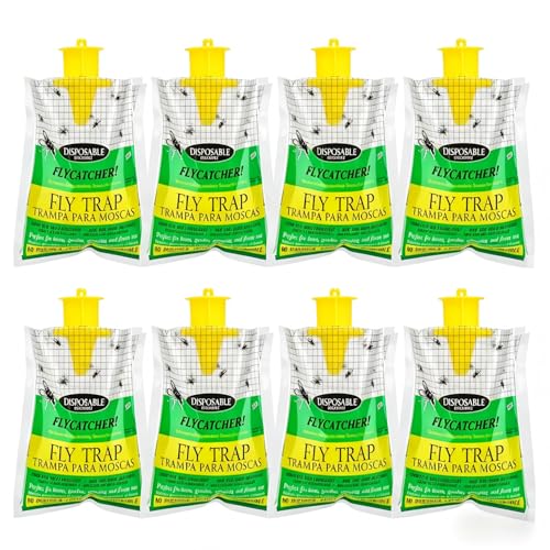 8-Pack Hanging Fly Trap Set with Disposable Bags; Includes Bait, Non-Toxic; Ideal for Backyards, Farms, Barns, Patios, and Gardens
