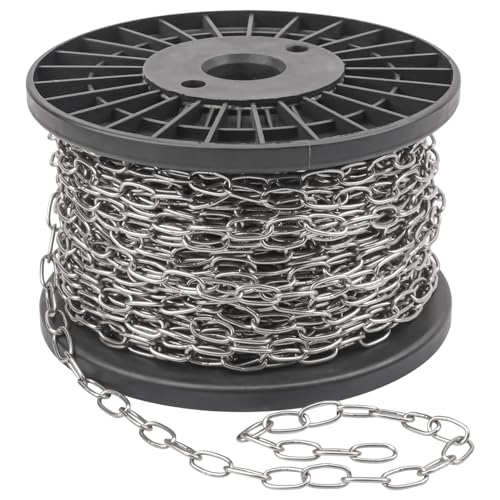 100 FT Stainless Steel Hanging Chain, 1/16" Metal Chain Roll, Jack Chain for Hanging Lightts, Plants, Signs & DIY Projects (with Spool) - size: 100 FT 1/16"