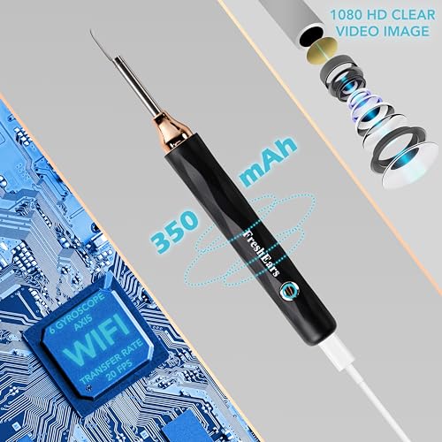 Ear Wax Removal Tool with Camera and Light - 2-Piece Wireless Ear Cleaning Kit for Adults and Children - Safe and Gentle 1080P HD Ear Wax Cleaning Kit for iPhone and Android