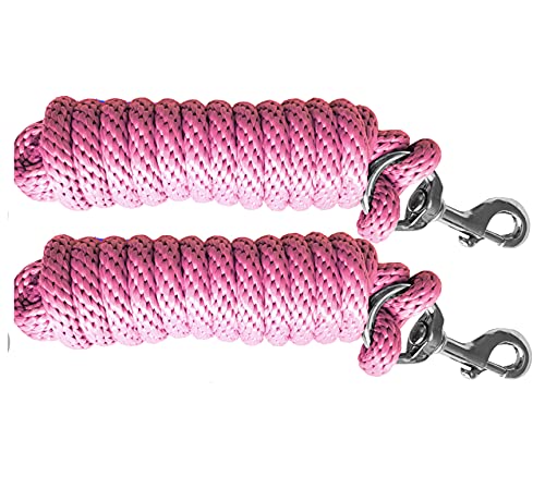 Majestic Ally Pack of 2 Solid Poly Lead Rope for Horses & Livestock – 10 Foot Long and 5/8 inch Thick - Replaceable Heavy-Duty Bolt Snap – Handmade – Soft, Broken in Feel (Pink) - color: Pink