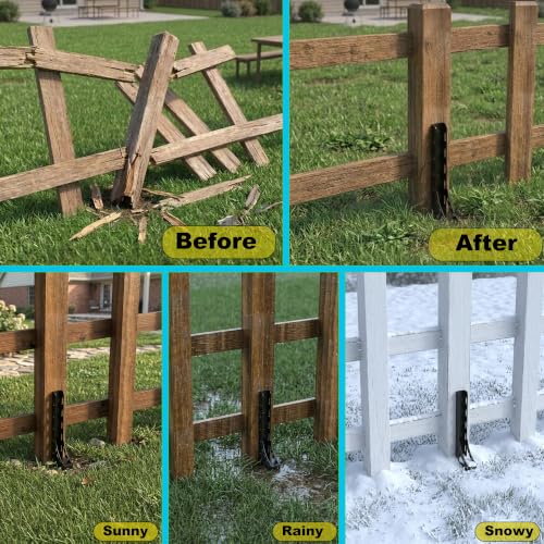 Eurydice Adjustable Heavy Duty Fence Post Repair Kit for 4x4 & 6x6 Posts | Quick fix broken & leaning fence post repair kit with thickened steel post base, anchor, fence repair stakes & post support