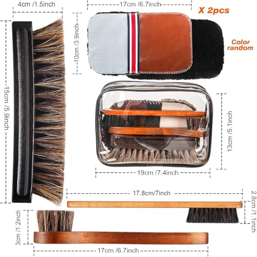 6 Pcs Horsehair Shine Shoes Brush Kit Polish Dauber Applicators Cleaning Leather Shoes Boots Care Brushes Suede Cleaner Brush with Microfiber Shoe Gloves(6 Pcs Style E) - style: 6 Pcs Style E