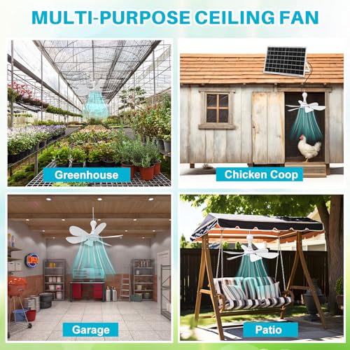 Tujoe 2 Set Solar Powered Ceiling Fan Kit for Outdoor,Portable 15W Solar Panel Powered USB Small Hanging Fan,Dual Charging Modes,for Chicken Coop, Tent,Greenhouse, Shed, Gazebo