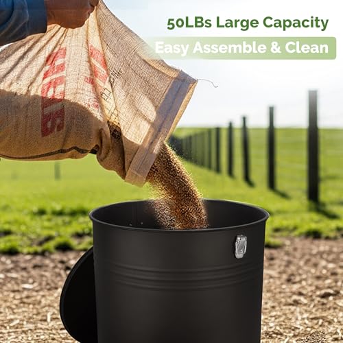 Solution4Patio 50LB No-Waste Chicken Feeder, Large Capacity Gravity Dispenser with Spill Control & 16 Feeding Ports Poultry Feeder for Outdoors & Hen Coop (Black) - color: Black