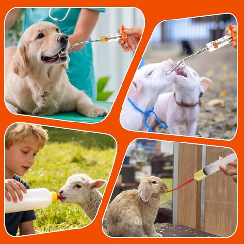 14PCS Lamb and Goat Kid Feeding Tube Kit Included 2 500ml Lamb Feeding Bottles 5 Milk Nipples 2 60ml Syringe with 2 16fr Red Feeding Tube Kit,1 20ML Reusable Goat Syringe with 2 Drench Nozzle (25)