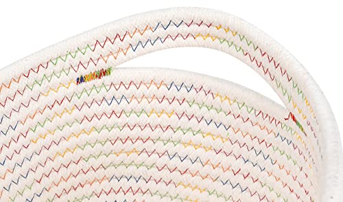 CubesLand Rectangle Woven Cotton Rope Storage Basket for Organizing | Small Basket for Kids, Baby Nursery, Cat Dog Toy Baskets, Organizer Bins for Shelves Rainbow Stitches - color: Rainbow Stitches, size: 3pcs-small basket