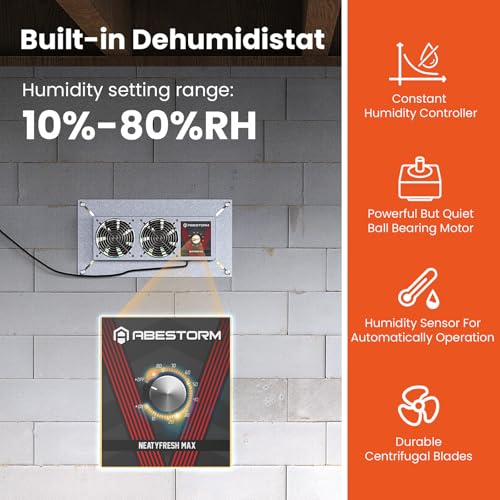 Abestorm 220 CFM Crawlspace Ventilation Fan with Humidistat | Smart Digital Panel,Temperature Controller, Moisture Reducing, for Crawl Spaces Garage Attic Hydroponics Grow Tents, IP55 - color: Black